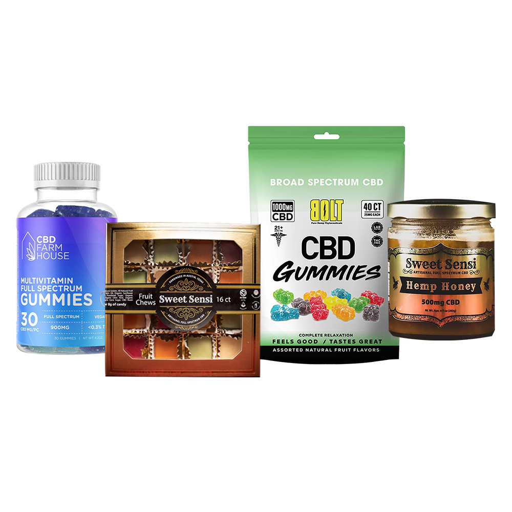 CBD tinctures, fruit chews, honey sticks, and edibles
