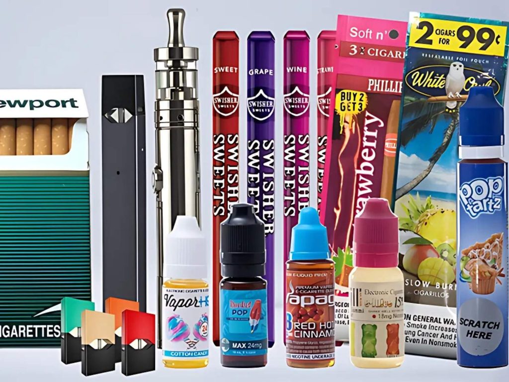 Variety of tobacco products including cigars and e-liquids, available at a tobacco shop Houston.